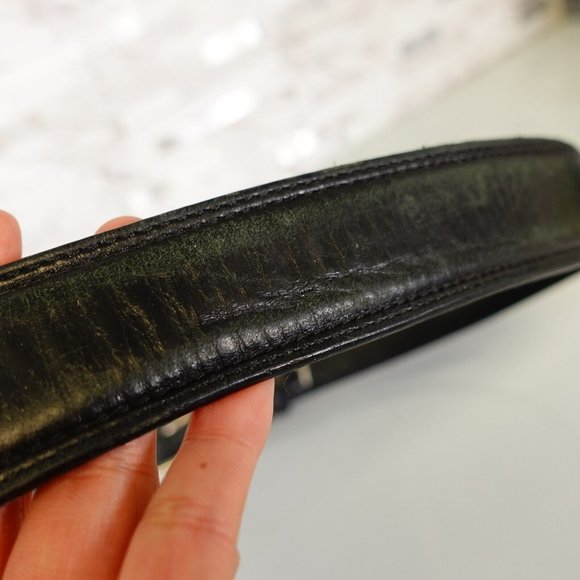 Belt‎ Mens Medium Black Dress Genuine Leather Silver Buckle Frame Solid Handmade - Picture 6 of 11